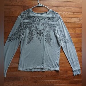 Affliction Gray Long Sleeve Tee with Black Graphic